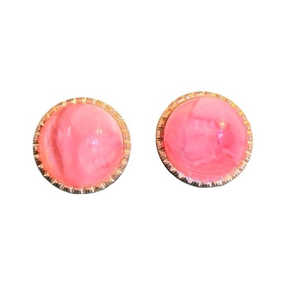 Earrings – Vintage 1980s Pink Moonglow Clip-Ons Made in Hong Kong - Picture 3 of 3